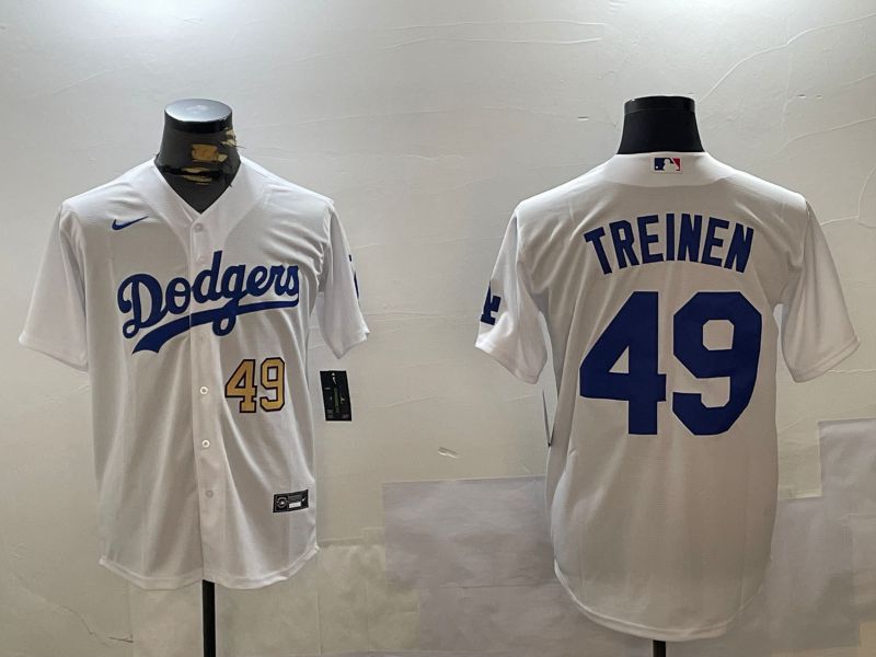 Men Los Angeles Dodgers #49 Treinen White Game 2024 Nike MLB Jersey style 2